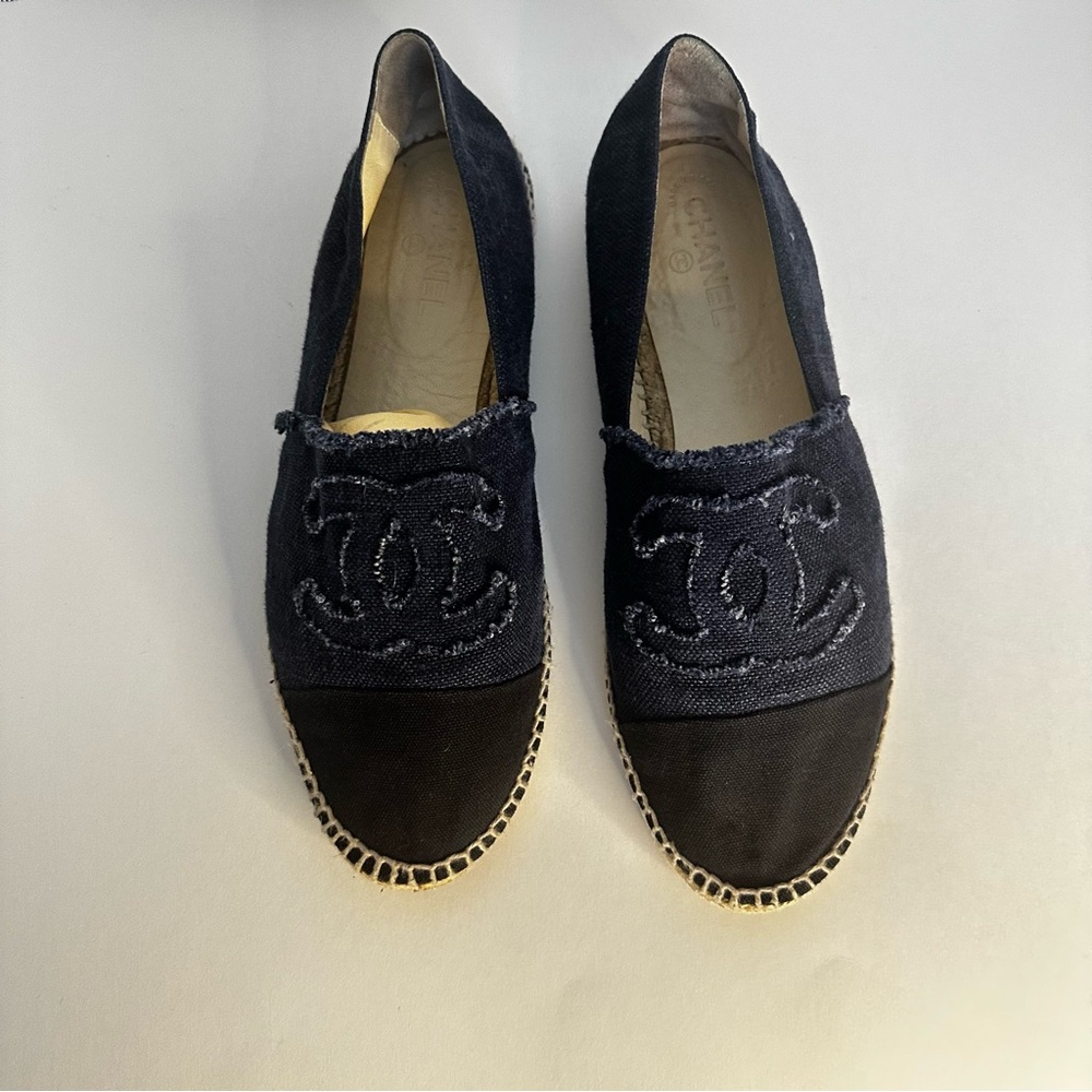CHANEL Dark Blue and Black Espadrilles